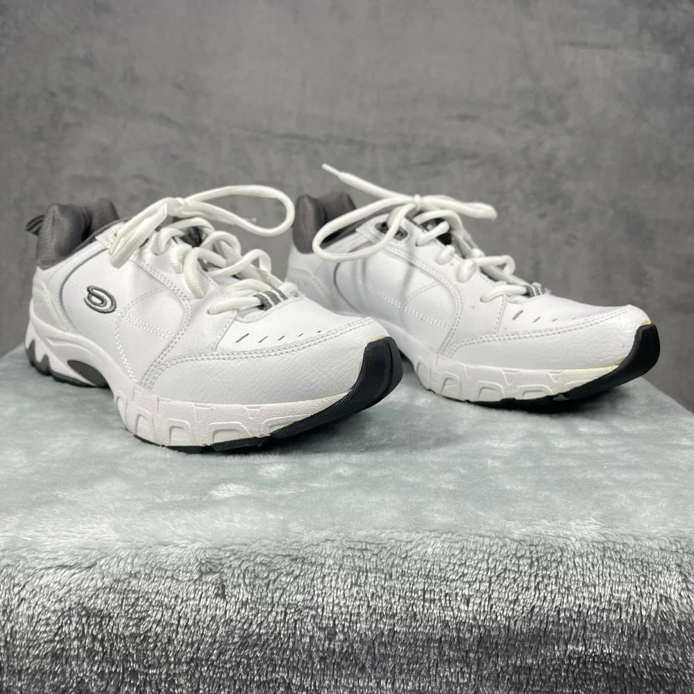 Dr. Scholl's Mens 9W White Grey Athletic Leather Walking  Comfort Shoes Sneakers